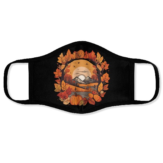 Autumn leaves falling design Face Masks
