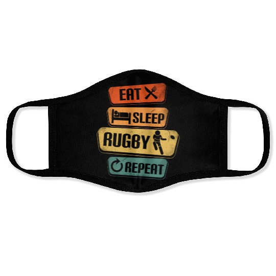 Eat Sleep Rugby Repeat Funny Rugby Player Face Masks