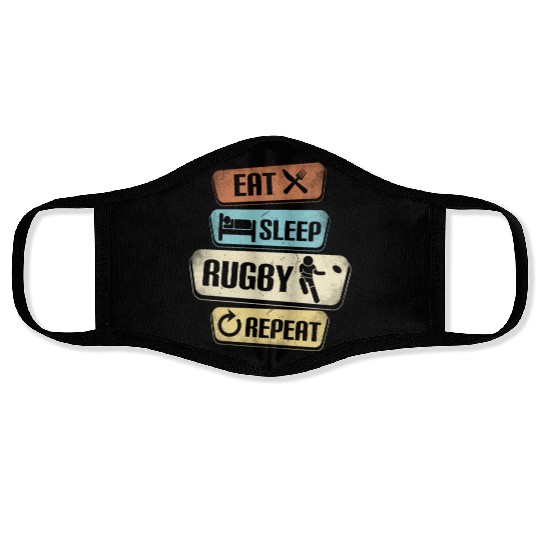 Eat Sleep Rugby Repeat Funny Rugby Player Face Masks