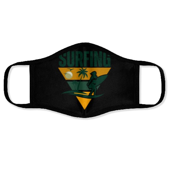 Surfer Silhouette Retro Surfing Face Masks