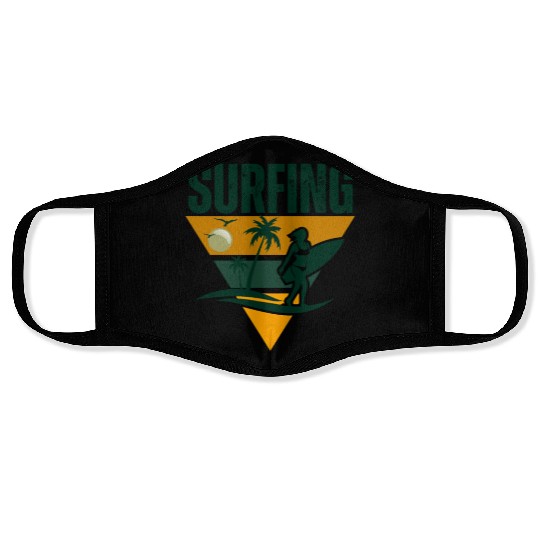 Surfer Silhouette Retro Surfing Face Masks