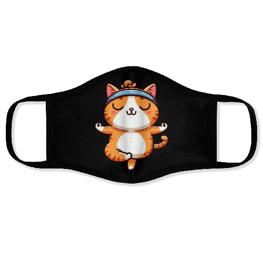 Cat yoga meditation meditating balancing autogenic Face Masks