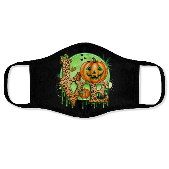 Halloween design, dripping letters, LOVE word Face Masks