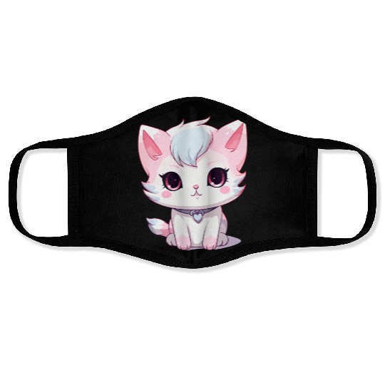 Anime kawaii kitty, cute cat and neko Face Masks