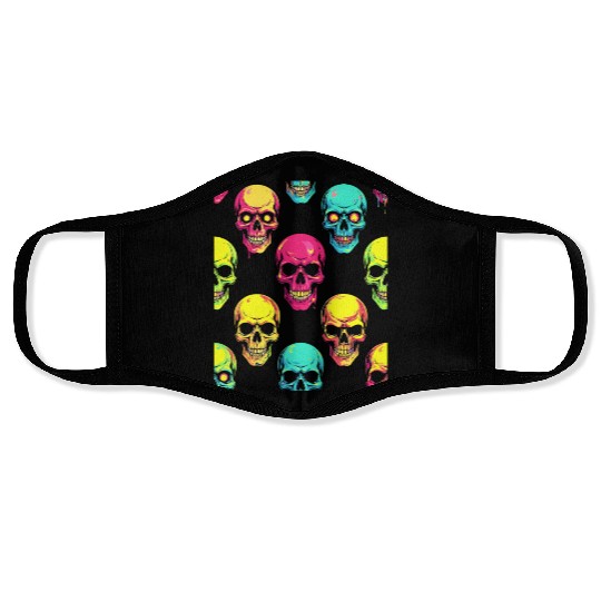 Neon Pop Punk Skull Pattern Face Masks