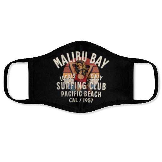 Malibu Bay Surfer Club Vintage Design Face Masks