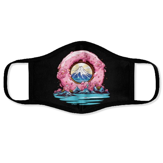 Japan Sakura Blossom Mount Fuji Donut Face Masks