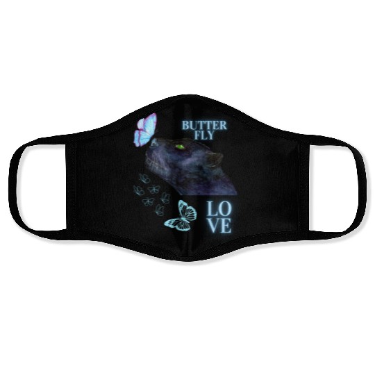 black panther lover butterfly Face Masks