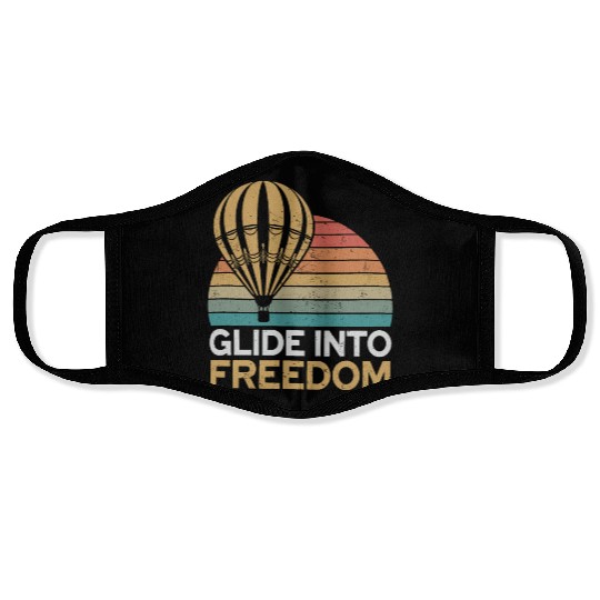 Hot Air Balloon Glide Into Freedom Retro Vibes Face Masks