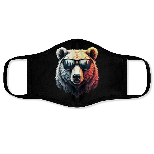 Funny Colorful Bear in Sunglasses Men Women Bears Face Masks