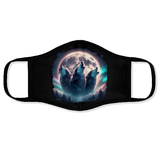 Howling in the moon, wolves, animal, wolf Face Masks