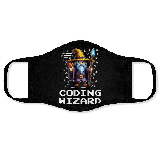 Funny Coding Wizard Pixel Fantasy Coder Magic Face Masks