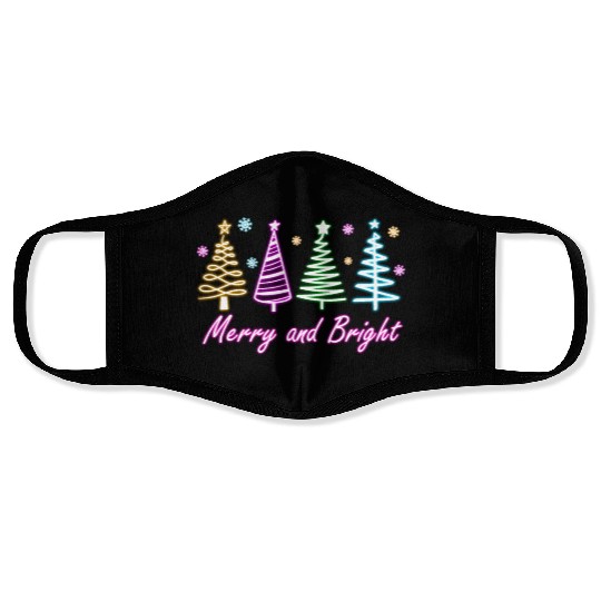 Merry and Bright Tree Neon Christmas Face Masks