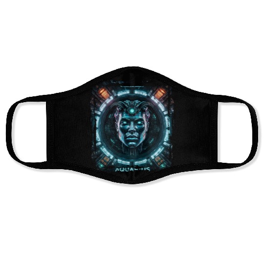 Zodiac sign Aquarius in cyberpunk era Future Face Masks
