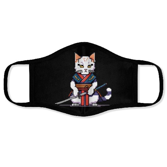 Pixel Samurai Cat Warrior Face Masks