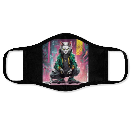 Urban Cyberpunk Cat Rebel Face Masks