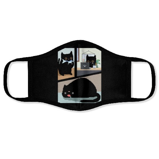 Pixel Daily Black Cat Activity Face Masks