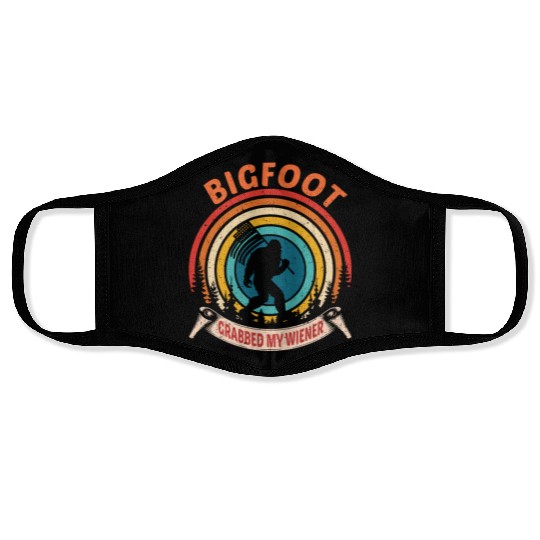 Bigfoot Grabbed My Wiener Retro Graphic USA flag Face Masks