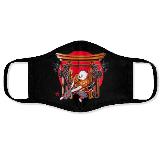 Kanji Japan Katana Ninja Cat Samurai Face Masks