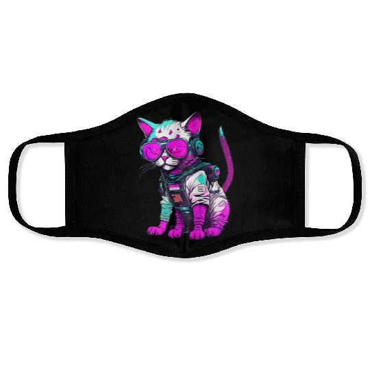 Punk Space Cat with Neon Goggles Face Masks