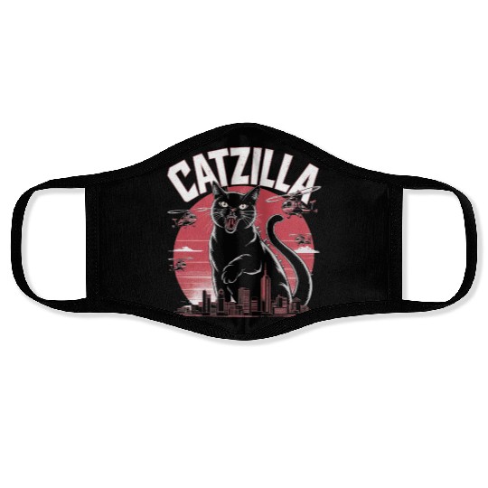 Catzilla Attacks City Design Face Masks
