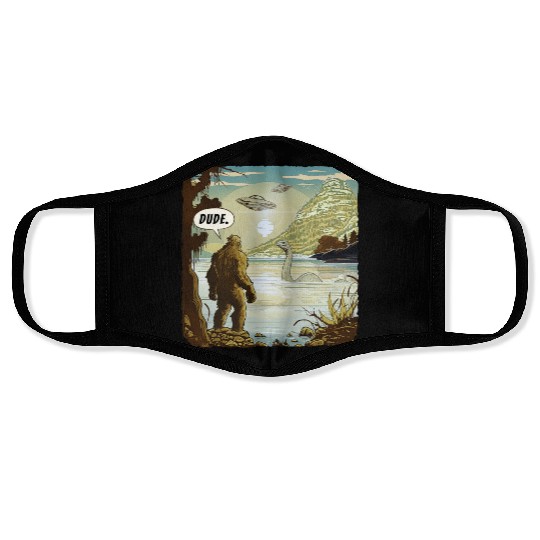 Funny UFOs Bigfoot Sasquatch Introvert Loch Ness Face Masks
