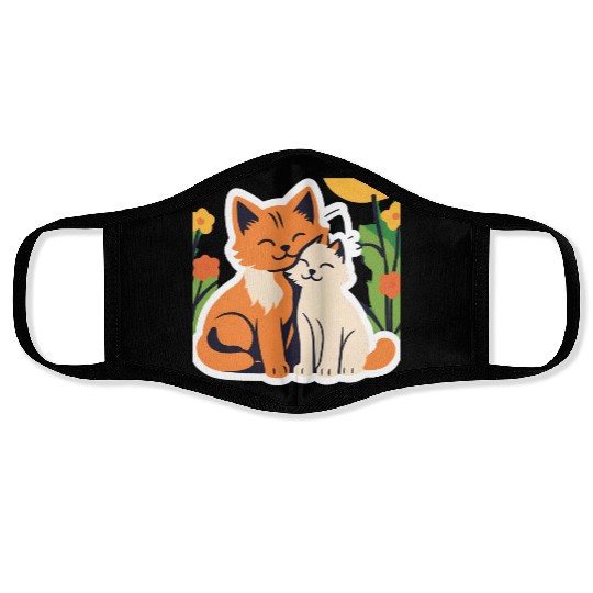 3d cat dou sweet and joyful Face Masks