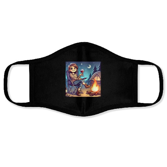 Happy camper slightly tipsy design Face Masks