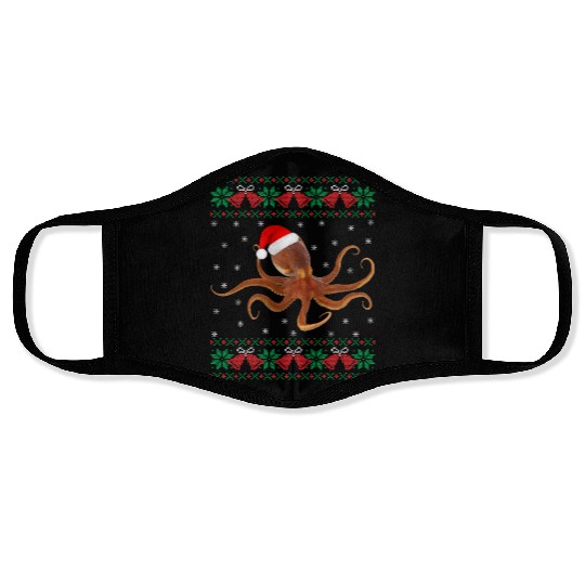 Octopus Lover Matching Ugly Octopus Santa Hat Face Masks