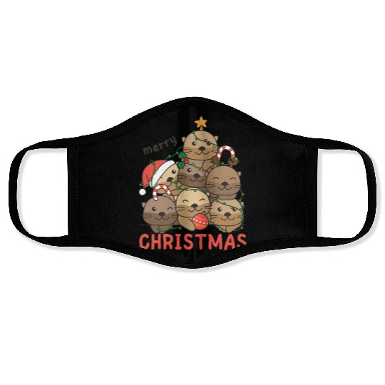 Otter Christmas Tree Merry Christmas Face Masks