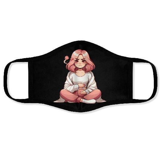 Cute Anime Girl with Mug and Flower Face Masks