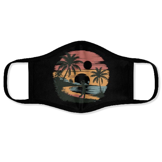 Coastal Golf Silhouette | Seaside Sun and Sports Face Masks