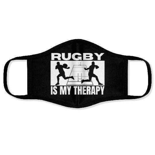 Rugby Is My Therapy Funny Rugby Player Face Masks