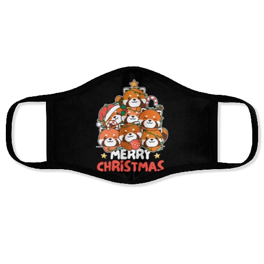 Red Panda Christmas Tree Merry Christmas Face Masks