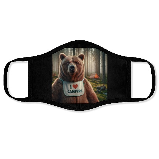 I love campers Grizzly bear with bib Face Masks