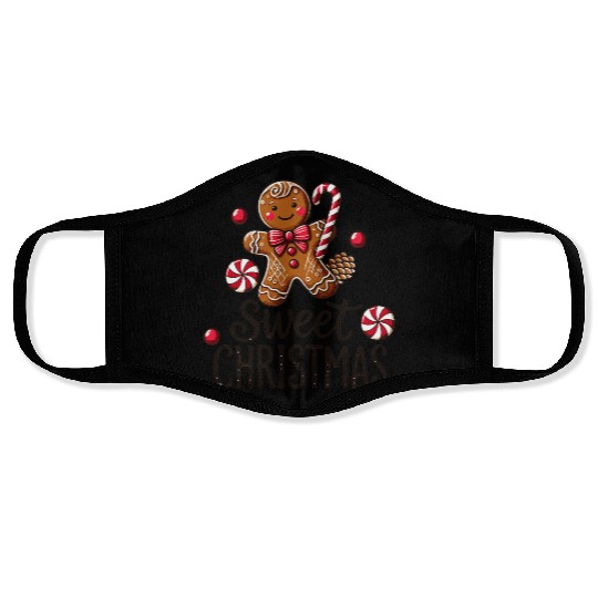 Happy gingerbread man with candy cane Face Masks
