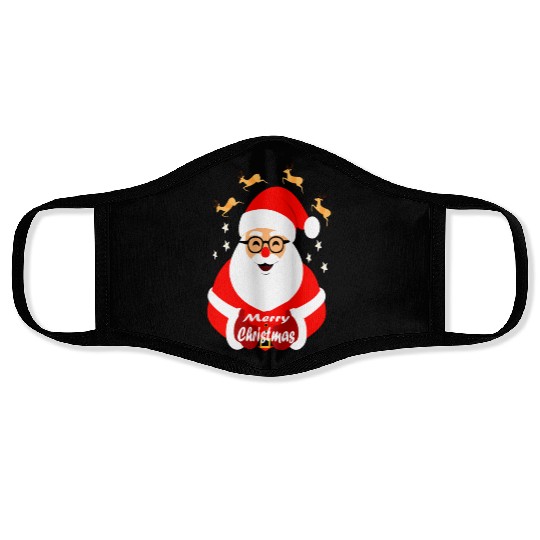 Jolly Santa Claus with Reindeer - Merry Christmas Face Masks