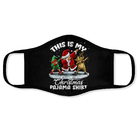 This Is My Christmas Pajama Dabbing Santa Elf Face Masks