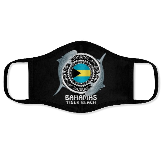 Tiger Beach Bahamas Flag Tiger Shark Bull Shark Face Masks