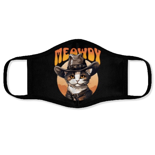 Meowdy Cowboy Cat Funny Howdy Meowdy Cowboy Cat Face Masks