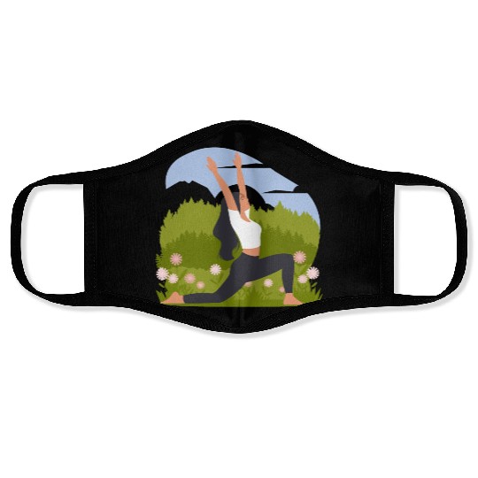 Yoga Pose Woman With Flowers Face Masks