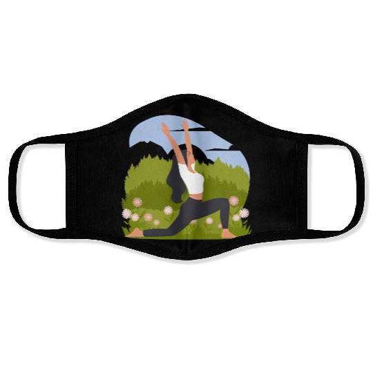 Yoga Pose Woman With Flowers Face Masks