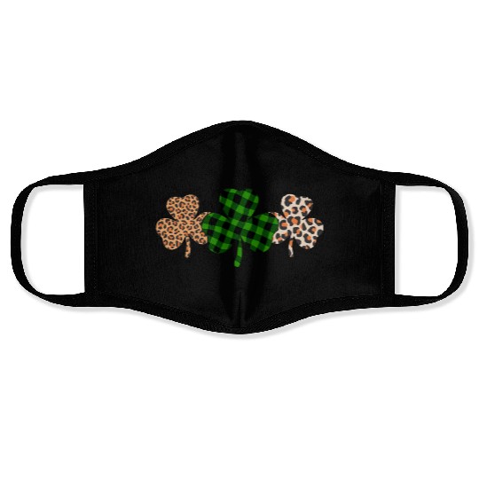 St Patricks Day Lucky Irish Green Plaid Shamrock Face Masks