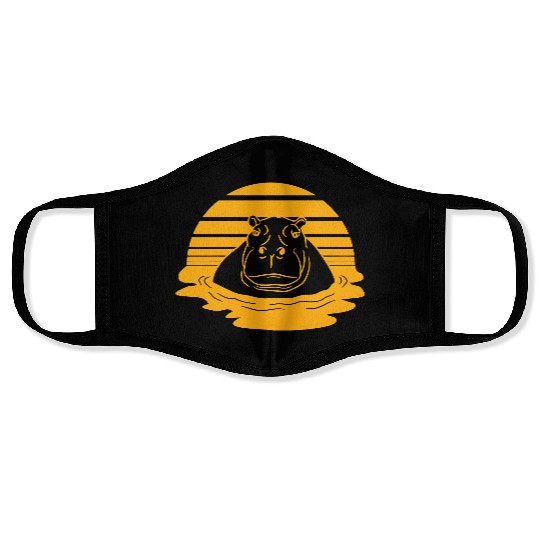 Hippo Swimming Water Sun Cute Happy Comic Cartoon Face Masks