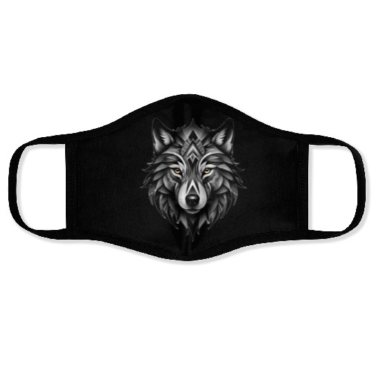 Black and White Geometric Wolf Face Masks