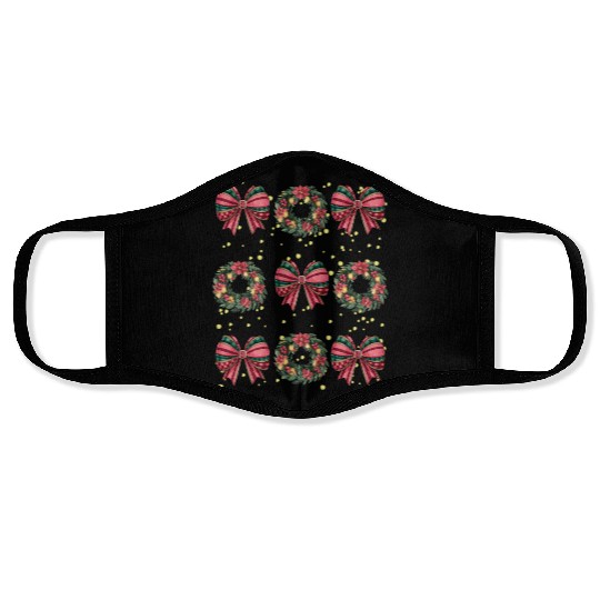 Christmas wreath, Christmas Coquette Bow Face Masks
