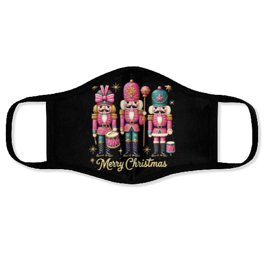 Glitter Nutcracker Friends, Merry Christmas Face Masks
