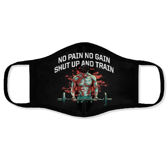 Shut Up and Train Funny Workout Humor Gym Sayings Face Masks