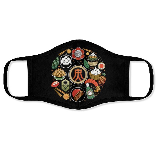 Japanese Cuisine Circle Retro Design Face Masks
