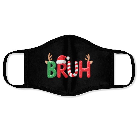 Bruh Christmas Reindeer Candy Cane Funny Holiday Face Masks